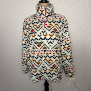 Eddie Bauer 1/4 Zip Quest Plush Fleece Pullover Jacket Size M Multicolor Aztec